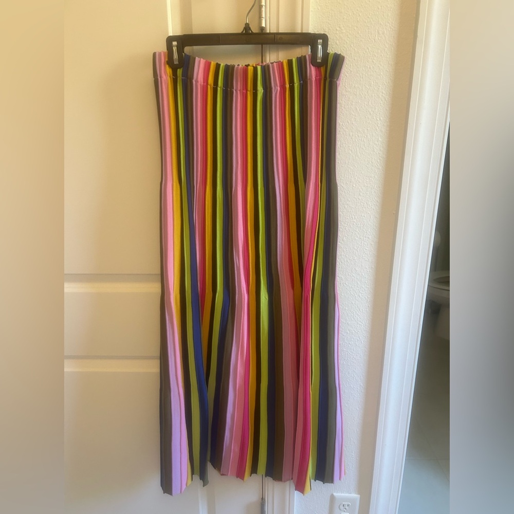 AMUR Multicolor Vertical-Stripe Maxi Skirt - Pink, Green & Blue